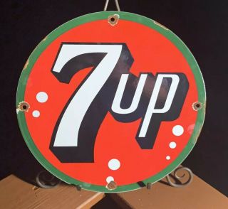 Vintage 7 Up Porcelain Sign,  Soda Pop,  Gas Station,  Fountain,  Mountain Dew