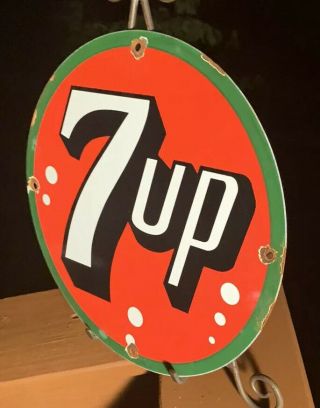 VINTAGE 7 UP PORCELAIN SIGN,  SODA POP,  GAS STATION,  FOUNTAIN,  MOUNTAIN DEW 3