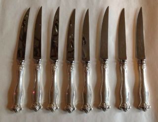 Set 8 Antique Sheffield England Sterling Silver Handle Steak Knives Stainless 9 "