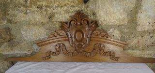 39 " French Antique Pediment - Crest In Solid Walnut Wood Salvage Ribbon