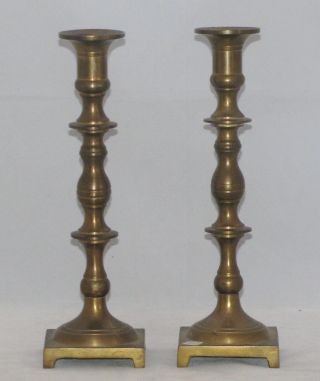 Brass 10 " Candlesticks Candle Holder Vintage Pair Footed Square Base