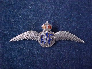 Orig Ww2 Raf Sweetheart Pilots Wing " Silver " & Enamel Royal Air Force
