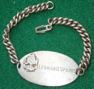 Wwii Us Navy Usn Sterling Bracelet Sailor Leaman Sparrs Chief Petty Officer Cpo