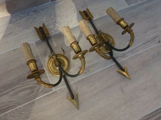 Antique Pair French Empire Gilt Bronze Wall Sconces Torch,  With Arrows