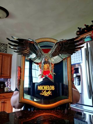 Vintage Michelob Light Beer Flying Eagle Mirror Light Sign Wall Display Man Cave
