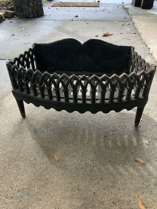 Antique Cast Iron Coal Basket Fireplace Insert Grate Wood Cradle Log Holder 18 "