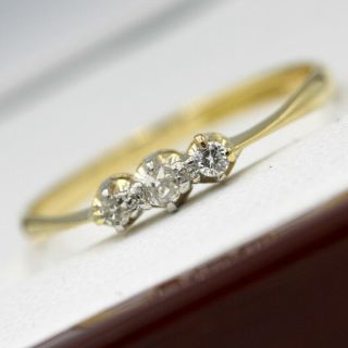 Antique 18ct Yellow Gold Diamond Trilogy Ring 0.  10ct Size P