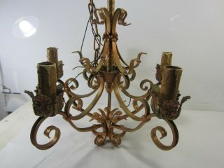 Vintage Wrought Iron 5 Arm Chandelier For Restoration Or Projects