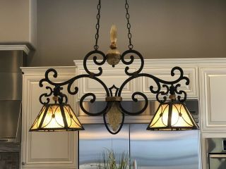 Huge Gothic Or Arts & Crafts Era Double Chandelair Ceiling Light Fixture - Rare
