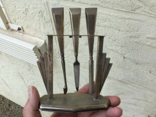 Unusual Antique Sterling Silver Art Deco Manicure Set & Stand