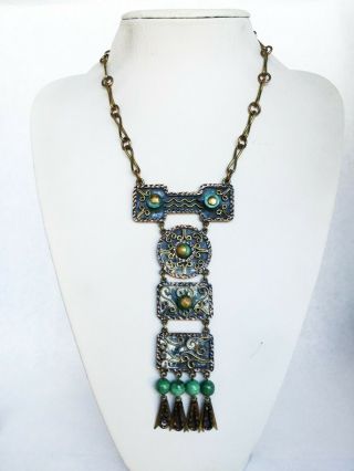 Vintage Casa De Maya Mexico Necklace Copper And Green Gemstones Statement