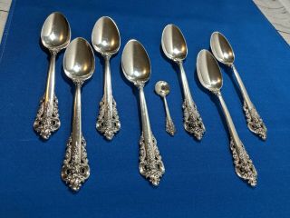 Vintage Wallace Grande Baroque Sterling Teaspoons And Salt/spice Spoon,  Set Of 7