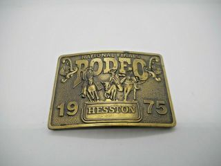 Vintage 1975 Hesston National Finals Rodeo Belt Buckle Western Brass
