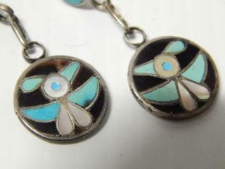 Vintage Zuni Indian Stone Inlay Thunderbird Knifewing Sterling Silver Earrings
