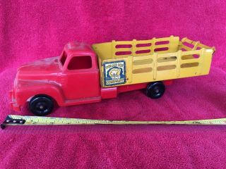Vintage Marx Metal Stake Farm Truck Yellow & Red Polar Bear Ice Delivery Service