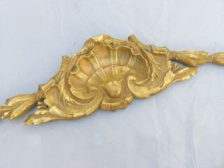 17 " Large French Gilded Bronze Louis Xv Pediment Hardware Furniture Salvage