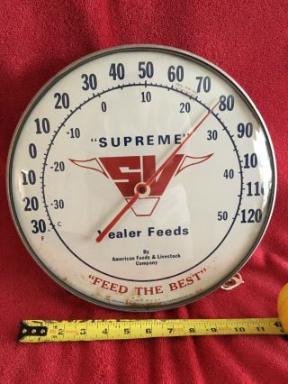 Sv Supreme Vealer Feeds Old Jumbo Dial Thermometer Advertising Sign Livestock
