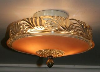 Antique Pink Glass 12 " Art Deco Flush Mount Light Fixture Ceiling Chandelier