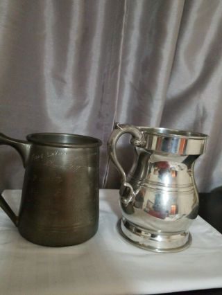 2 Vintage English Pewter Tankard Mug Sheffield.  Made In England