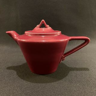 Rare Vintage Homer Laughlin China Harlequin Tea Pot In Maroon Glaze Made In Usa