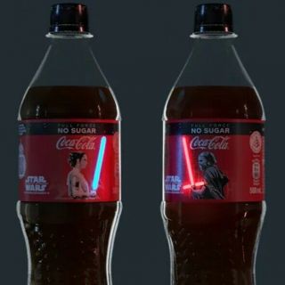 Rare Limited Edition Star Wars Coca Cola Lighted Up Lightsaber Rey And Kylo Ren