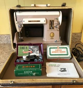 Vintage Singer 301a Portable Sewing Machine W Case & Attachments