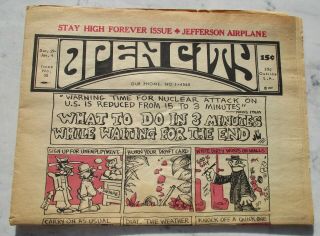 1967 Open City L.  A.  Underground Newspaper Jefferson Airplane Fugs Stay High