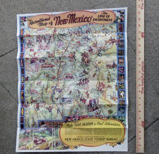 1948 Pictorial Recreational Map Of Mexico Land Of Enchantment