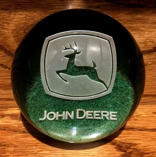 Rare Authentic Crystal John Deere Etched Glass Paperweight Logo 3 1/2 " Across T