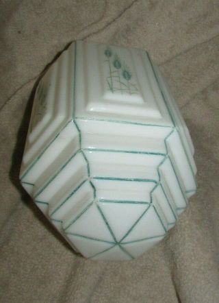 ANTIQUE ART DECO WHITE GLASS CEILING LIGHT LAMP SHADE WITH GREEN ACCENTS 2