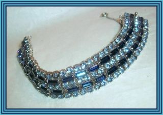 Sherman Sapphire & Sky Blue -.  75 " Wide Five Row Baguette Cluster Bracelet Nr