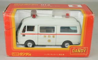 Tomica Dandy Japan 012 Nissan Caravan Fire Service Van 4 3/8 " Long W/box