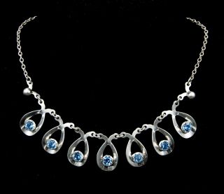 Vintage Hermann Siersbol Denmark Danish Blue Stones Sterling Silver Necklace