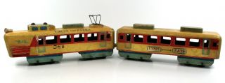 Vintage Large Japan Wooden Trolley Train Engine & Passenger Car Nr