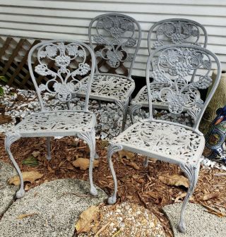 Vintage Molla Cast Aluminum Patio Garden Set 4 Chairs Grape And Vine Design
