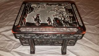 Vintage Carved Trinket Jewelry Box Asian Chinese Wood Wooden Estate Find