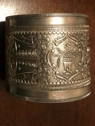 Vintage Middle Eastern Sterling Silver Ladies Wide Cuff Bracelet
