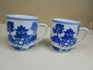 2 China Blue & White Porcelain Coffee Cup Mug Landscape Made In China