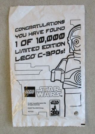 2007 Lego Star Wars Limited Edition C - 3po Rare 1 Of 10000 Chrome Gold