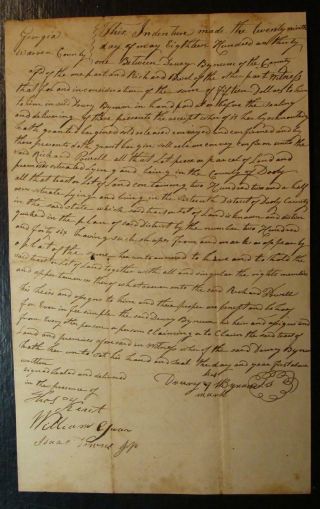 1831 Land Warren County Deed Document State Of Georgia - 202 Acres