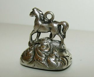 Charming,  Large,  Antique Georgian Sterling Silver Horse Fob With Carnelian Gem