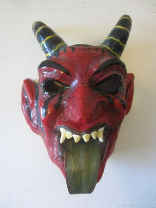 Vintage El Diablo Devil With Horns Mask Mexican Folk Art Hand Crafted Painted