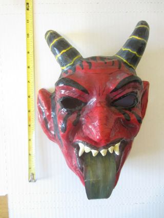 Vintage EL DIABLO Devil with Horns Mask Mexican Folk Art Hand Crafted Painted 2