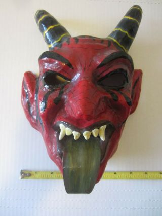 Vintage EL DIABLO Devil with Horns Mask Mexican Folk Art Hand Crafted Painted 3