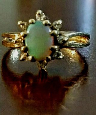 Vintage 10k Gold,  Opal Ring,  With Diamond Accents,  Size 5 - 5 1/2,