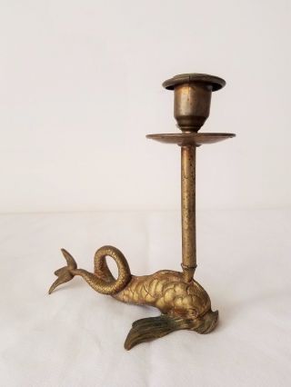 19th Century Victorian Edwardian French Gilt Bronze Dolphins Fish Candle Holder