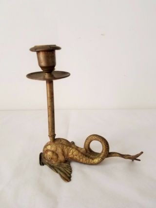19th Century Victorian Edwardian French Gilt Bronze Dolphins Fish Candle Holder 2