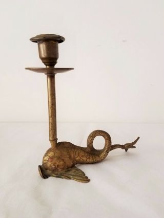 19th Century Victorian Edwardian French Gilt Bronze Dolphins Fish Candle Holder 3
