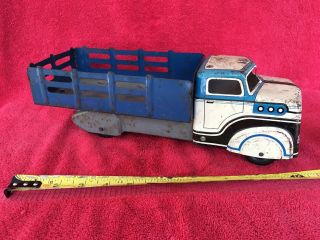 Vintage Marx Metal Stake Farm Truck Tin Litho Blue & White 13 " Delivery Service