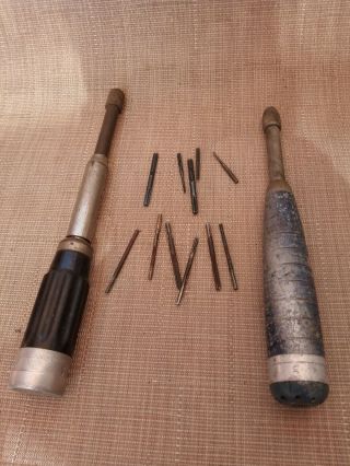 Two Vintage Handheld Push Drills With 11 Bits Usa Made
